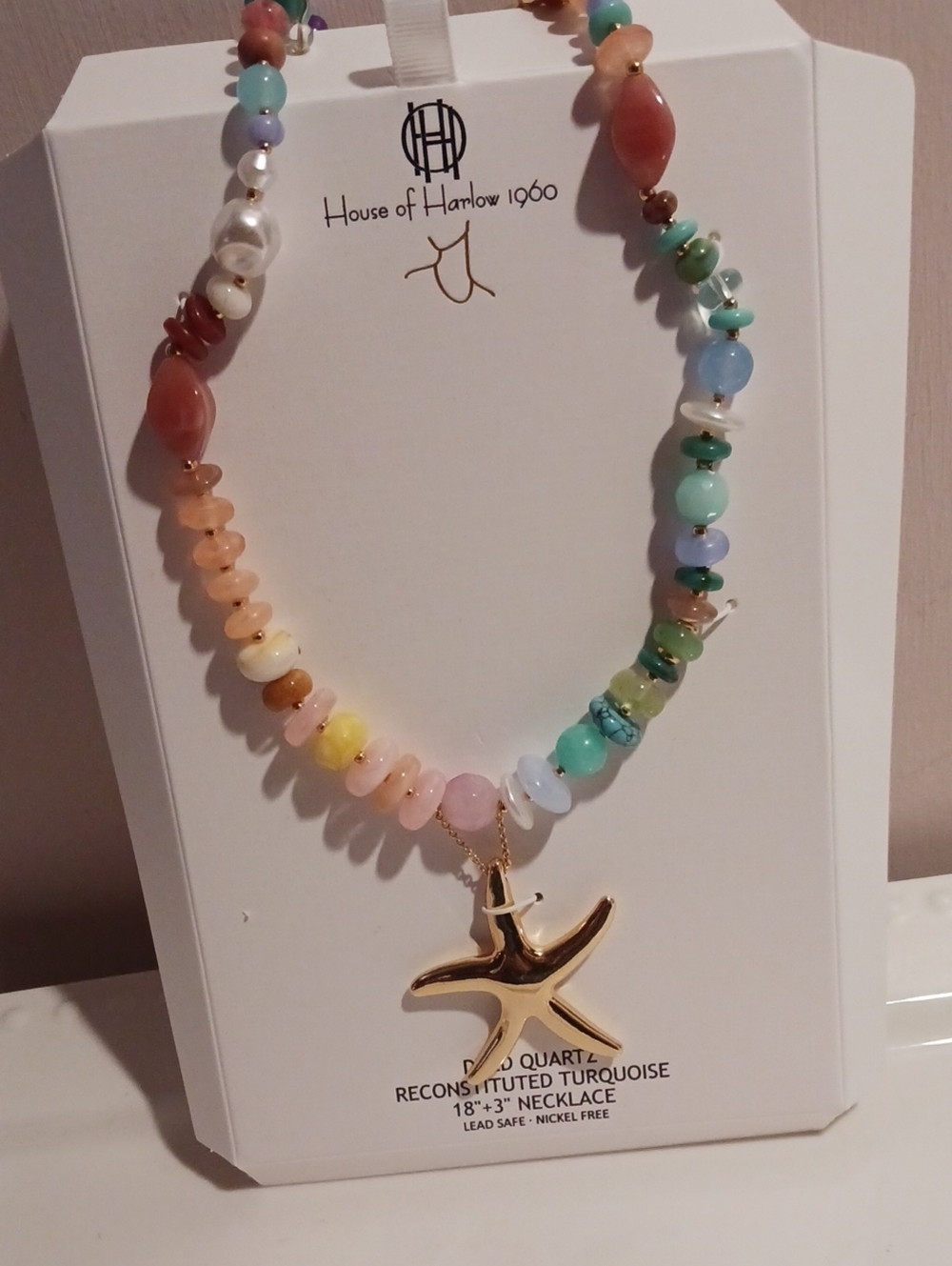 House of Harlow 1960 Multicolor Beaded Necklace with Gold Starfish Pendant 🪸🐡